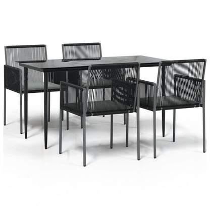-Delige Tuinset Met Kussens Poly Rattan En Staal Zwart 5 140 cm tafellengte