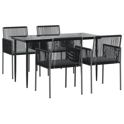 -Delige Tuinset Met Kussens Poly Rattan En Staal Zwart 5 140 cm tafellengte