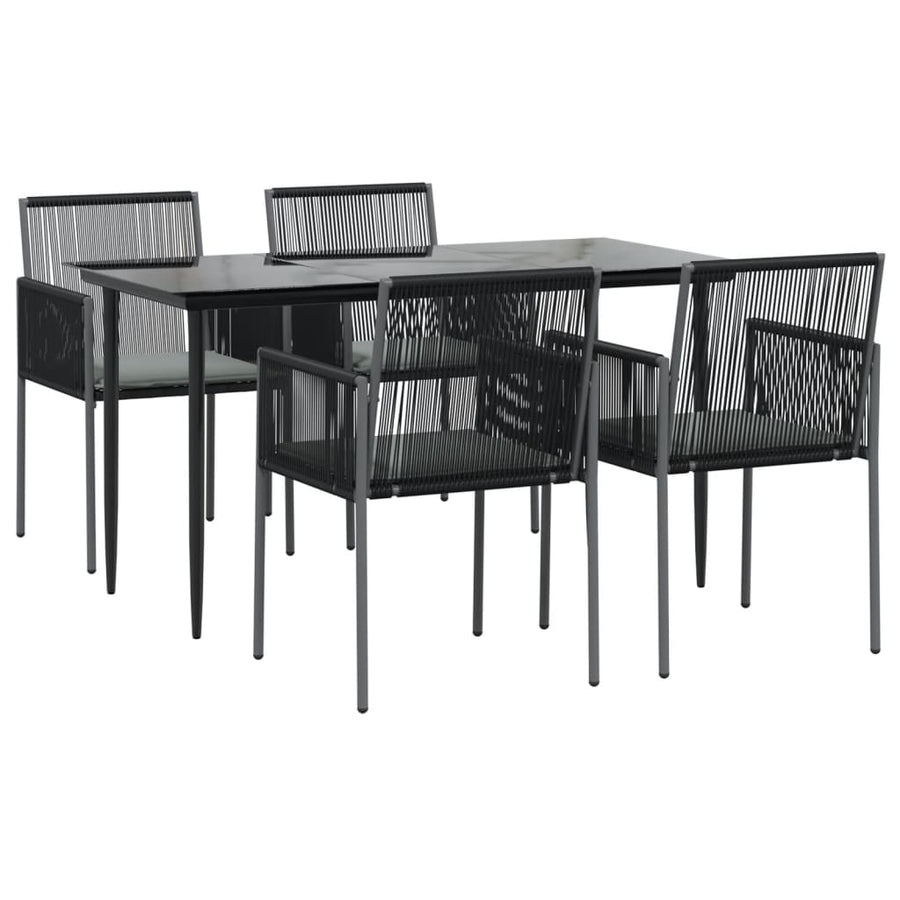 -Delige Tuinset Met Kussens Poly Rattan En Staal Zwart 5 140 cm tafellengte