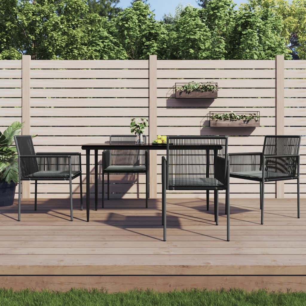 -Delige Tuinset Met Kussens Poly Rattan En Staal Zwart 5 140 cm tafellengte