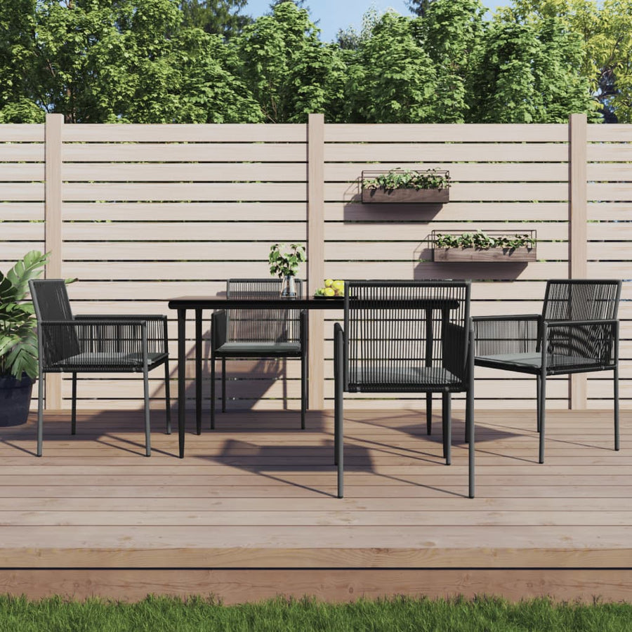 -Delige Tuinset Met Kussens Poly Rattan En Staal Zwart 5 140 cm tafellengte