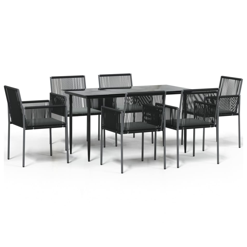 -Delige Tuinset Met Kussens Poly Rattan En Staal Zwart 7 140 cm tafellengte