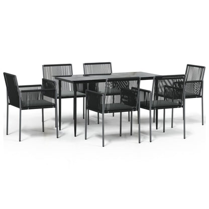 -Delige Tuinset Met Kussens Poly Rattan En Staal Zwart 7 140 cm tafellengte