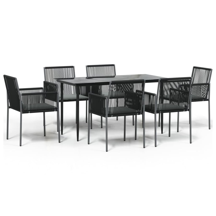 -Delige Tuinset Met Kussens Poly Rattan En Staal Zwart 7 140 cm tafellengte