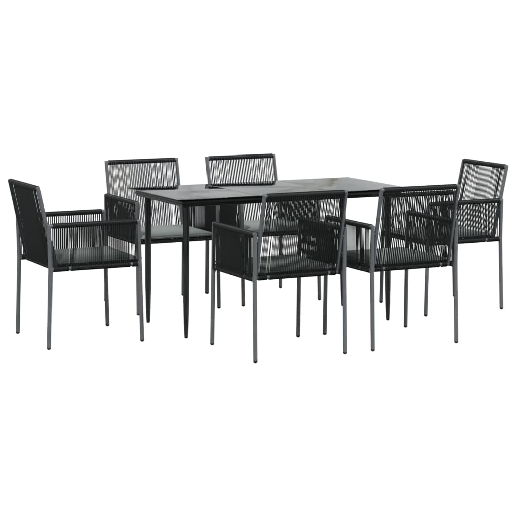 -Delige Tuinset Met Kussens Poly Rattan En Staal Zwart 7 140 cm tafellengte