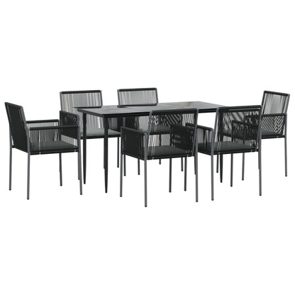 -Delige Tuinset Met Kussens Poly Rattan En Staal Zwart 7 140 cm tafellengte