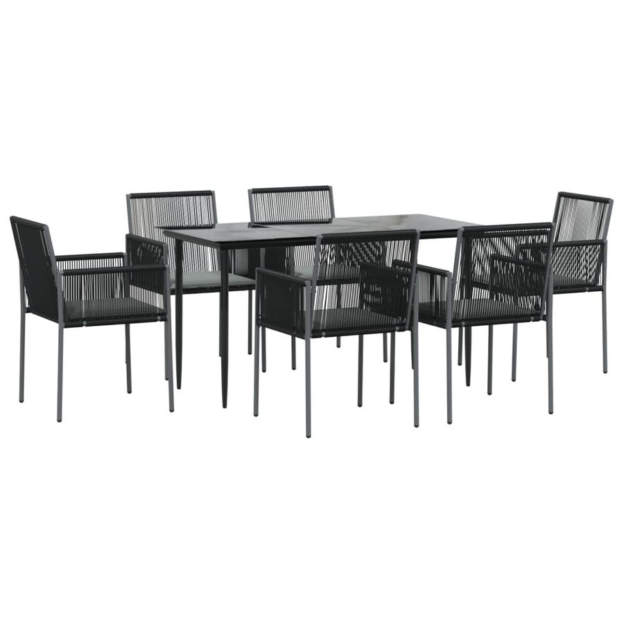 -Delige Tuinset Met Kussens Poly Rattan En Staal Zwart 7 140 cm tafellengte