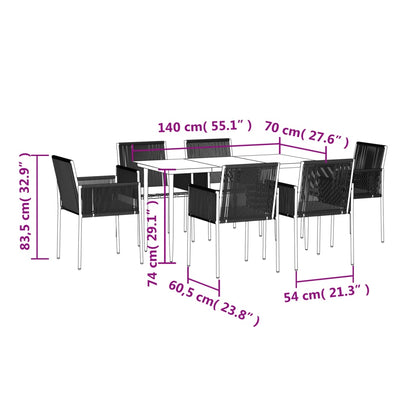 -Delige Tuinset Met Kussens Poly Rattan En Staal Zwart 7 140 cm tafellengte