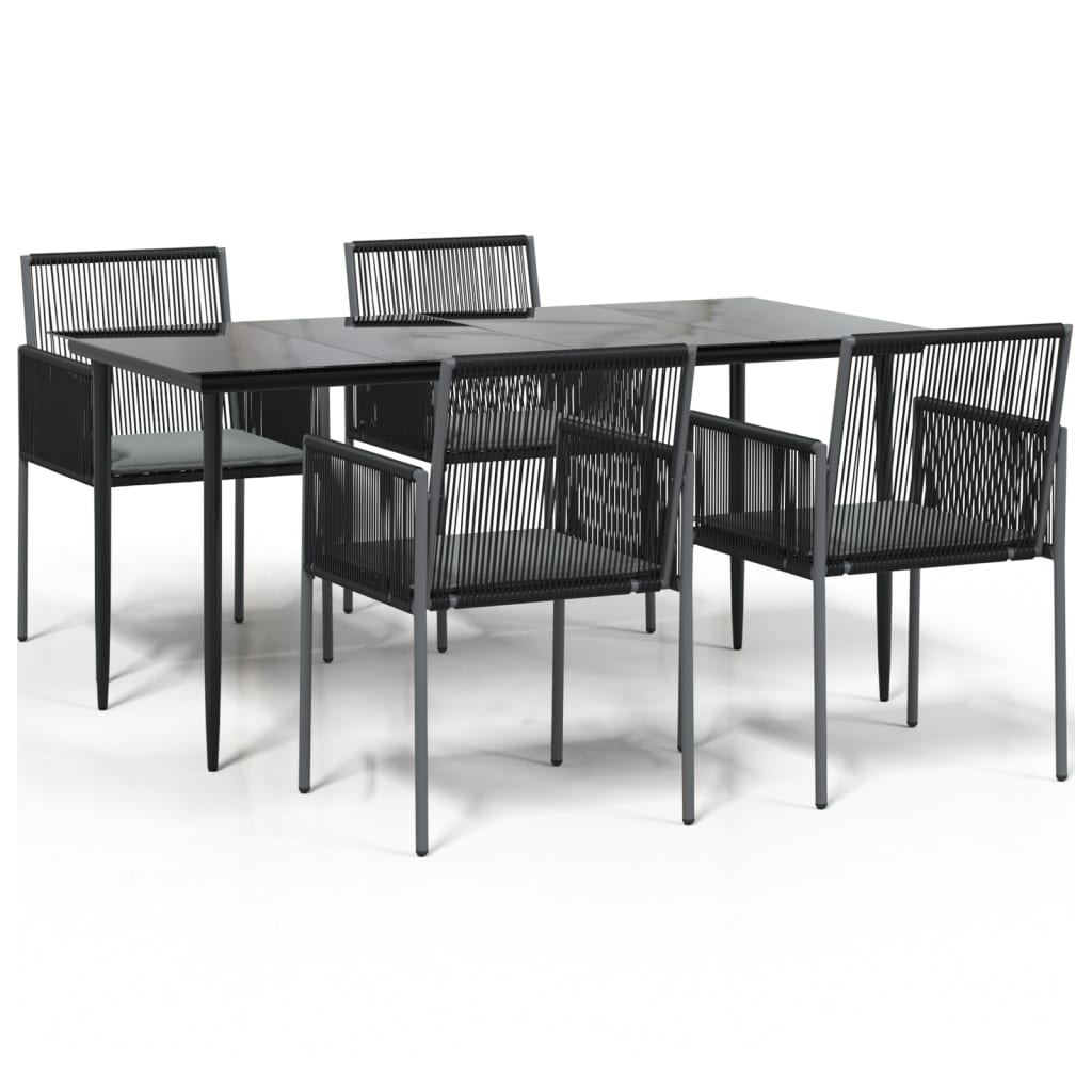 -Delige Tuinset Met Kussens Poly Rattan En Staal Zwart 5 160 cm tafellengte