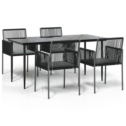 -Delige Tuinset Met Kussens Poly Rattan En Staal Zwart 5 160 cm tafellengte