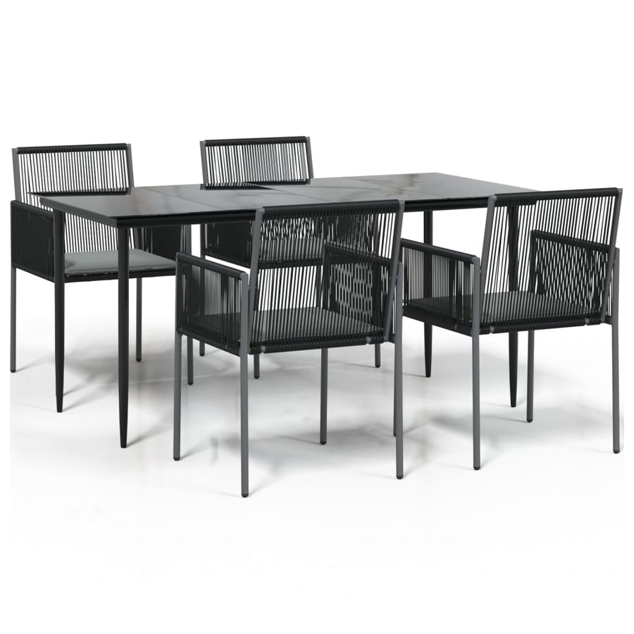 -Delige Tuinset Met Kussens Poly Rattan En Staal Zwart 5 160 cm tafellengte