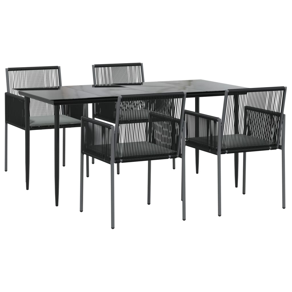 -Delige Tuinset Met Kussens Poly Rattan En Staal Zwart 5 160 cm tafellengte