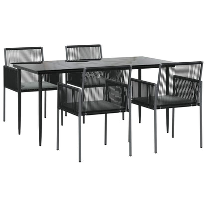 -Delige Tuinset Met Kussens Poly Rattan En Staal Zwart 5 160 cm tafellengte