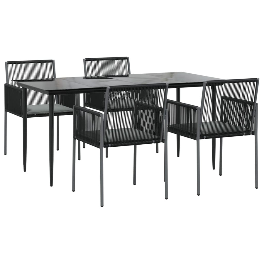-Delige Tuinset Met Kussens Poly Rattan En Staal Zwart 5 160 cm tafellengte
