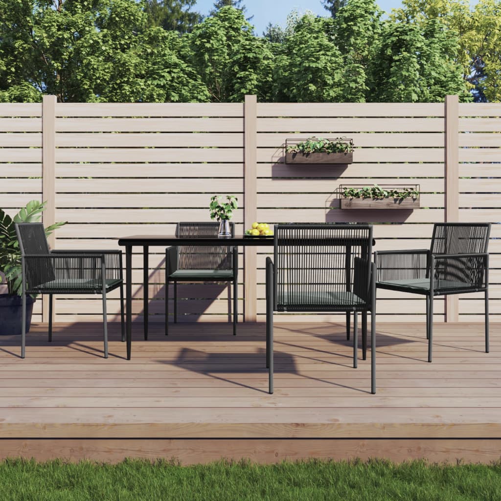 -Delige Tuinset Met Kussens Poly Rattan En Staal Zwart 5 160 cm tafellengte