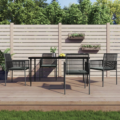 -Delige Tuinset Met Kussens Poly Rattan En Staal Zwart 5 160 cm tafellengte