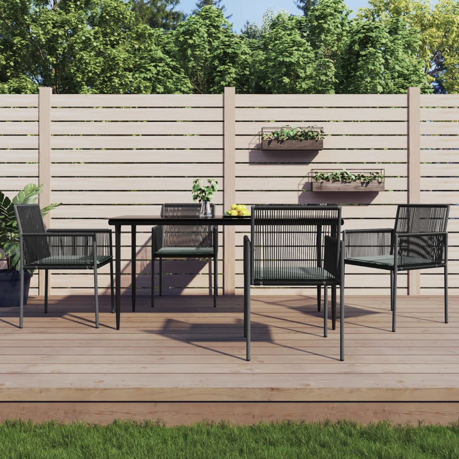 -Delige Tuinset Met Kussens Poly Rattan En Staal Zwart 5 160 cm tafellengte