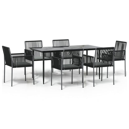 -Delige Tuinset Met Kussens Poly Rattan En Staal Zwart 7 160 cm tafellengte