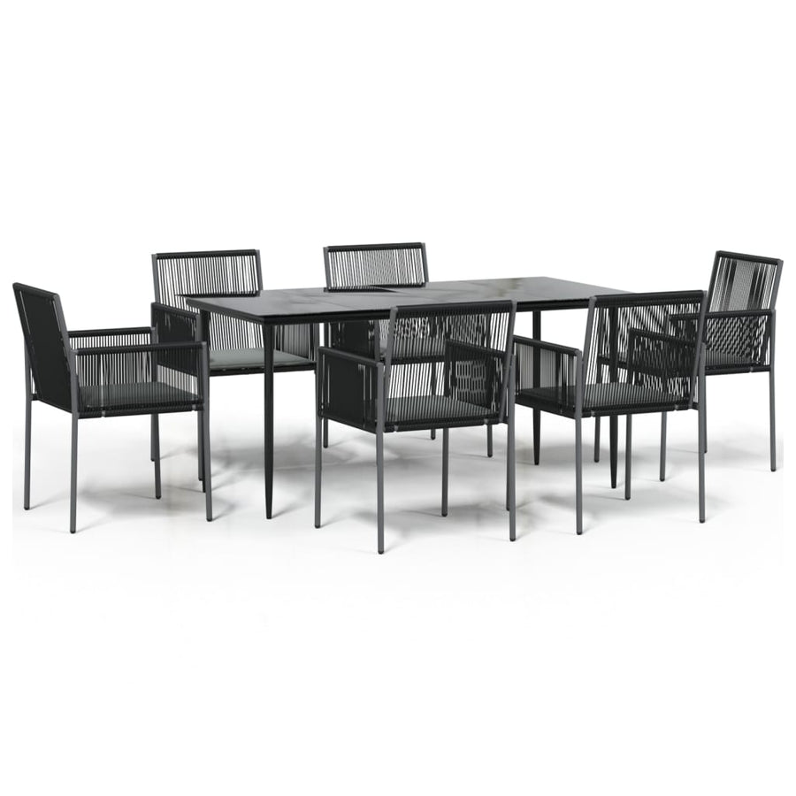-Delige Tuinset Met Kussens Poly Rattan En Staal Zwart 7 160 cm tafellengte
