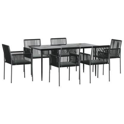 -Delige Tuinset Met Kussens Poly Rattan En Staal Zwart 7 160 cm tafellengte