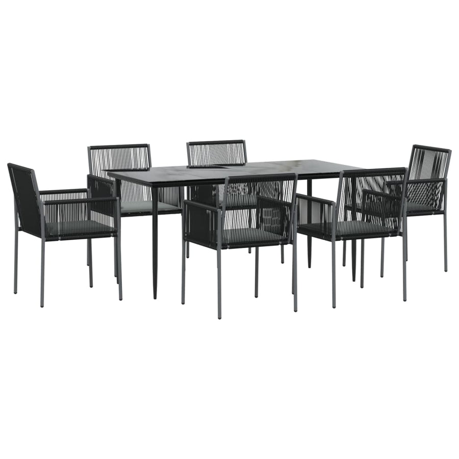 -Delige Tuinset Met Kussens Poly Rattan En Staal Zwart 7 160 cm tafellengte
