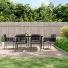 Tuinset poly rattan staal 7-delig zwart met kussens