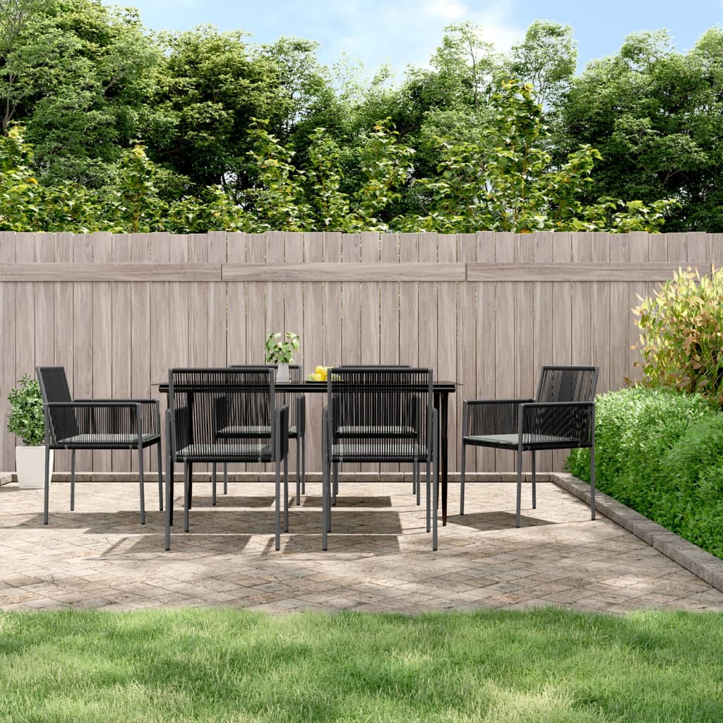 -Delige Tuinset Met Kussens Poly Rattan En Staal Zwart 7 160 cm tafellengte