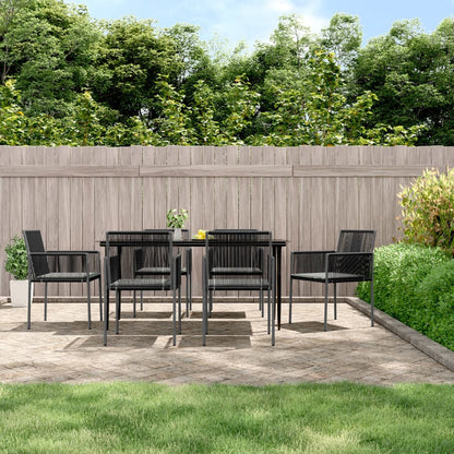 -Delige Tuinset Met Kussens Poly Rattan En Staal Zwart 7 160 cm tafellengte
