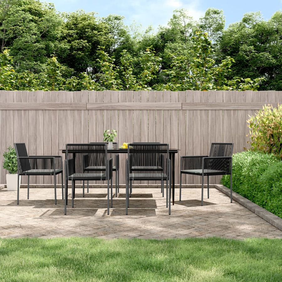 -Delige Tuinset Met Kussens Poly Rattan En Staal Zwart 7 160 cm tafellengte