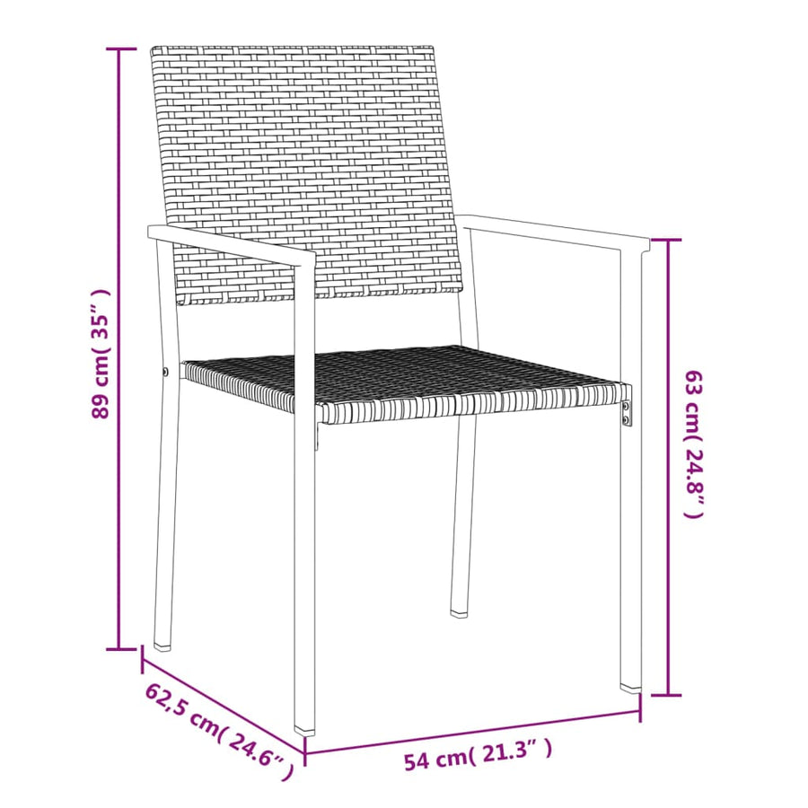 Tuinstoelen 6 st 54x62,5x89 cm poly rattan zwart