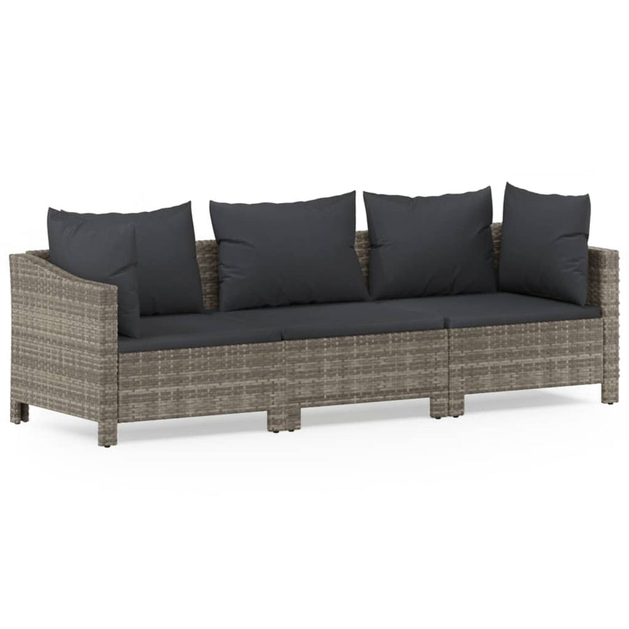 3-Delige Loungeset Met Kussens Poly Rattan Grijs 2