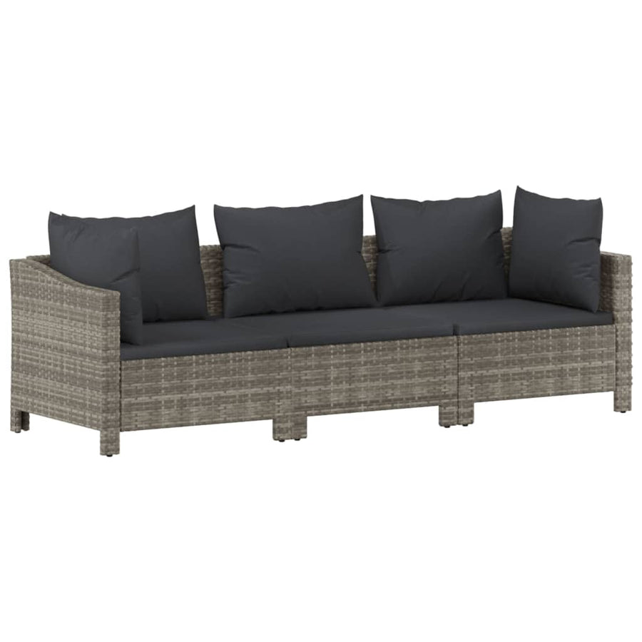 3-Delige Loungeset Met Kussens Poly Rattan Grijs 2