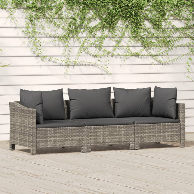 3-Delige Loungeset Met Kussens Poly Rattan Grijs 2