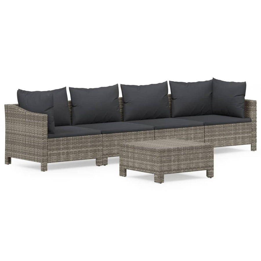 5-Delige Loungeset Met Kussens Poly Rattan Grijs 3
