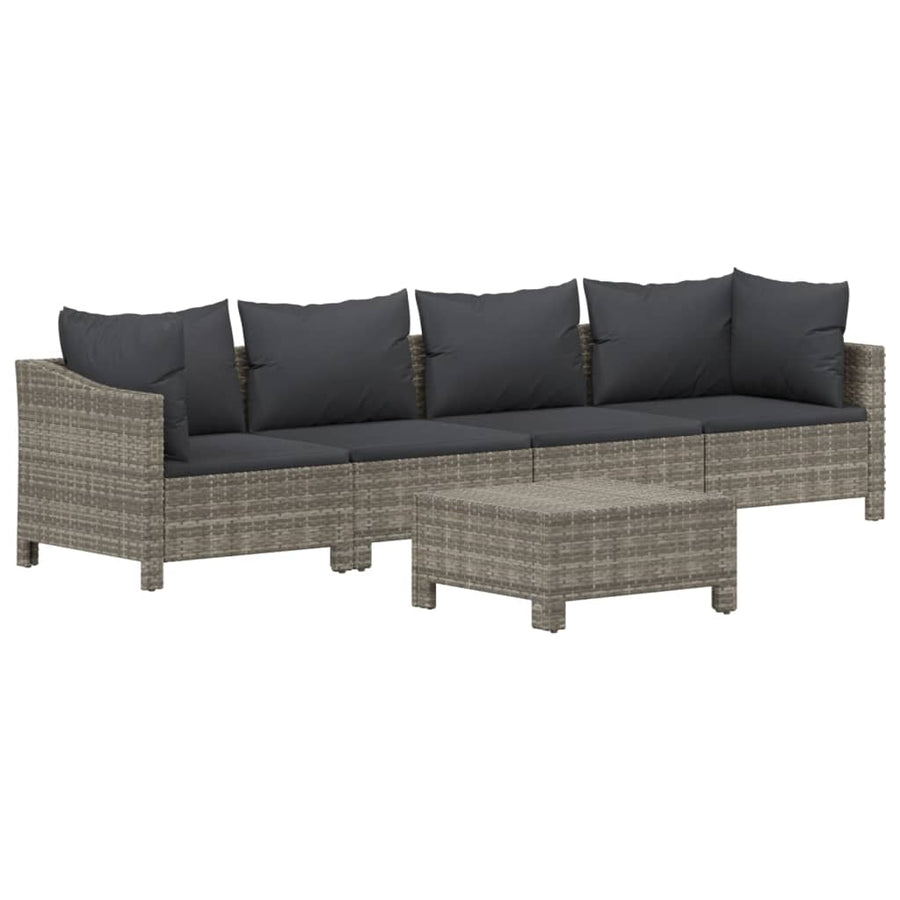 5-Delige Loungeset Met Kussens Poly Rattan Grijs 3