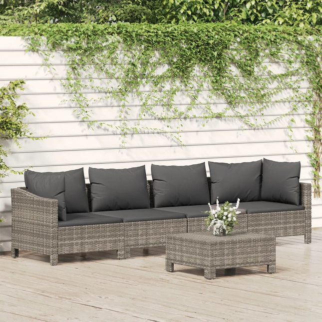 5-Delige Loungeset Met Kussens Poly Rattan Grijs 3