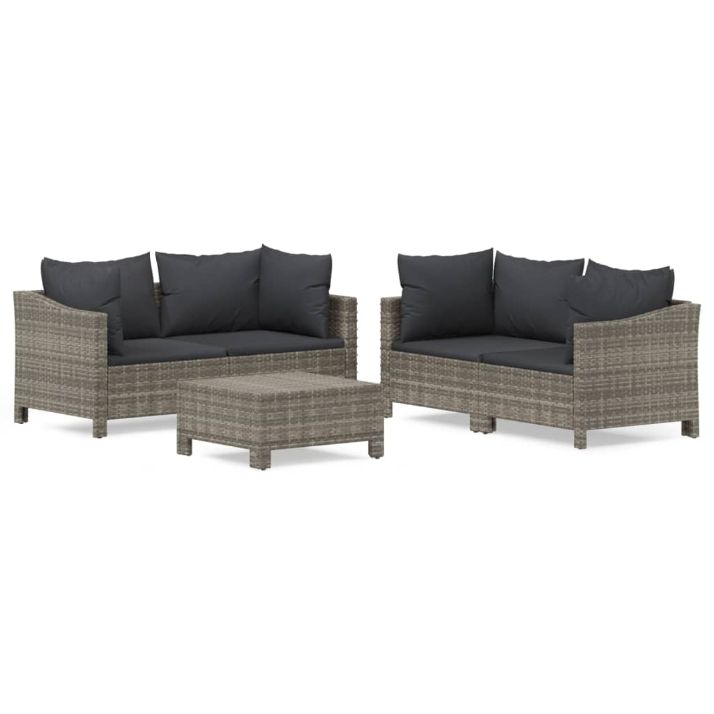 -Delige Loungeset Met Kussens Poly Rattan Grijs 5