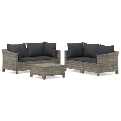 -Delige Loungeset Met Kussens Poly Rattan Grijs 5