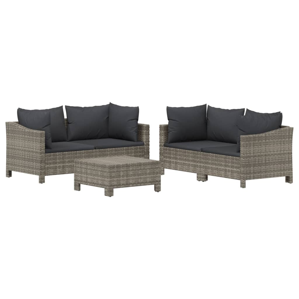 -Delige Loungeset Met Kussens Poly Rattan Grijs 5