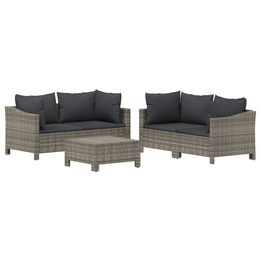 -Delige Loungeset Met Kussens Poly Rattan Grijs 5