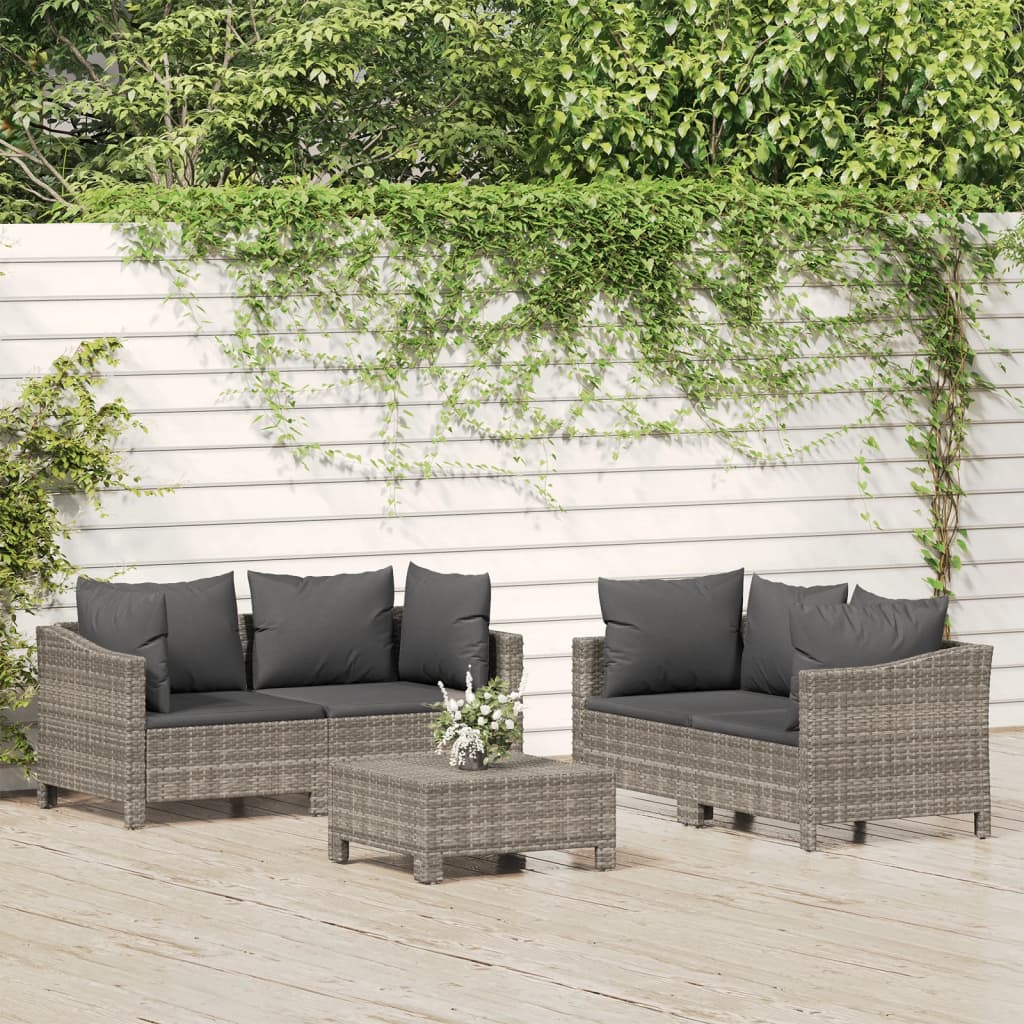-Delige Loungeset Met Kussens Poly Rattan Grijs 5