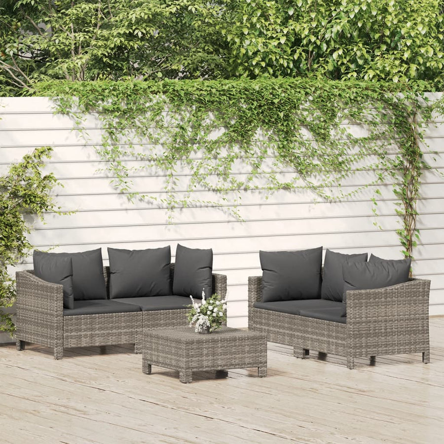 -Delige Loungeset Met Kussens Poly Rattan Grijs 5