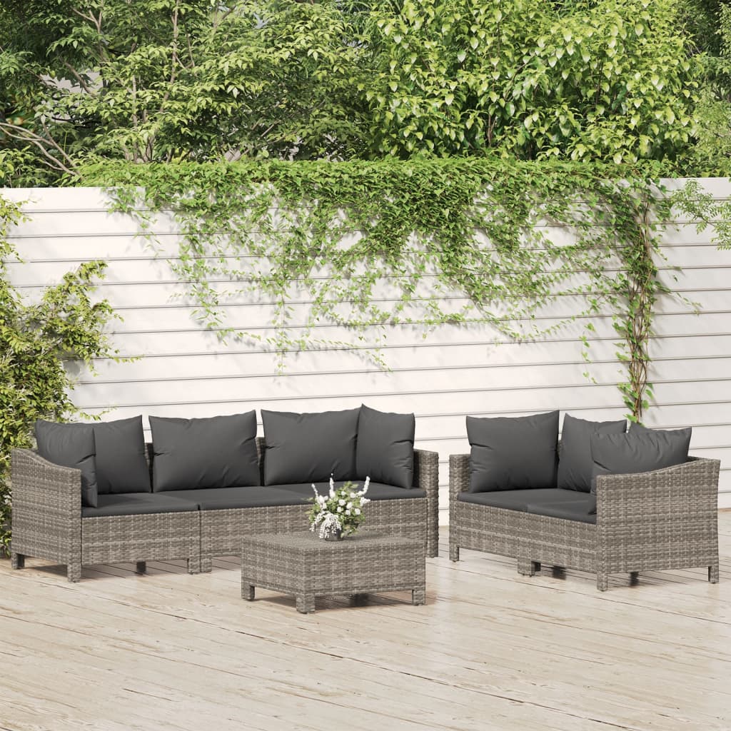 -Delige Loungeset Met Kussens Poly Rattan Grijs 6
