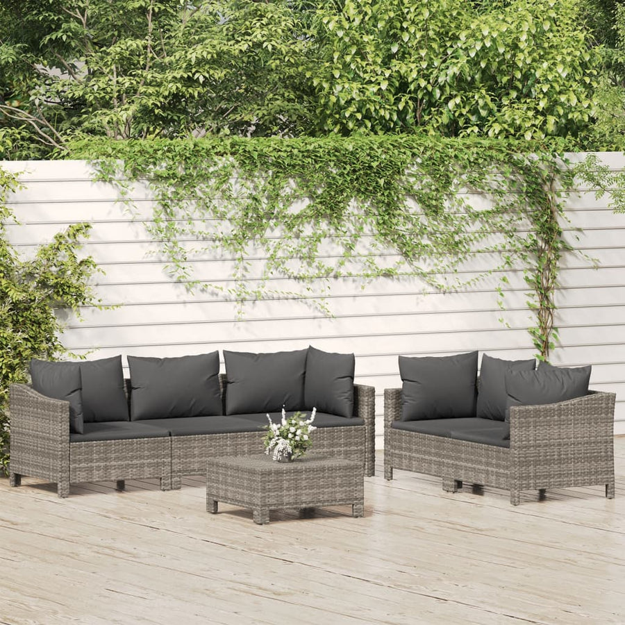 -Delige Loungeset Met Kussens Poly Rattan Grijs 6