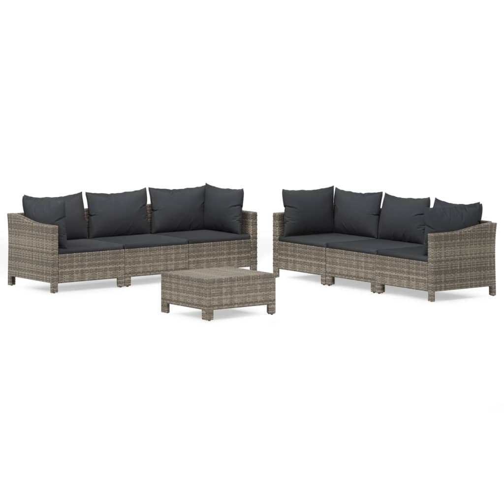 -Delige Loungeset Met Kussens Poly Rattan Grijs 7