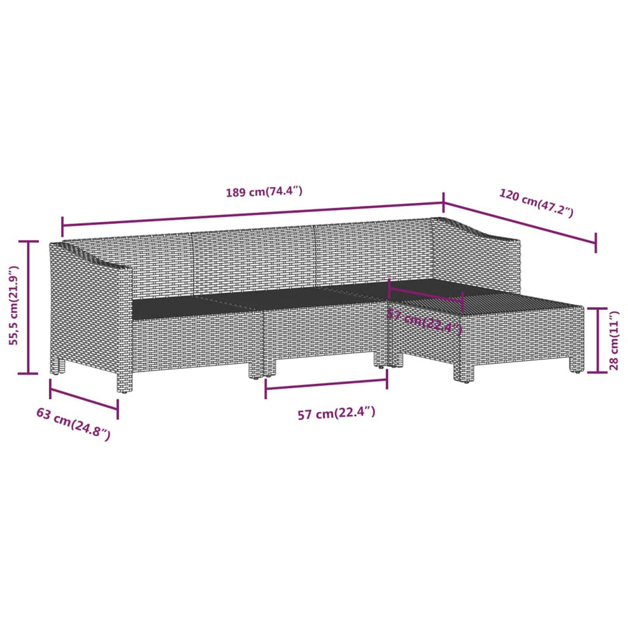 -Delige Loungeset Met Kussens Poly Rattan Grijs 7