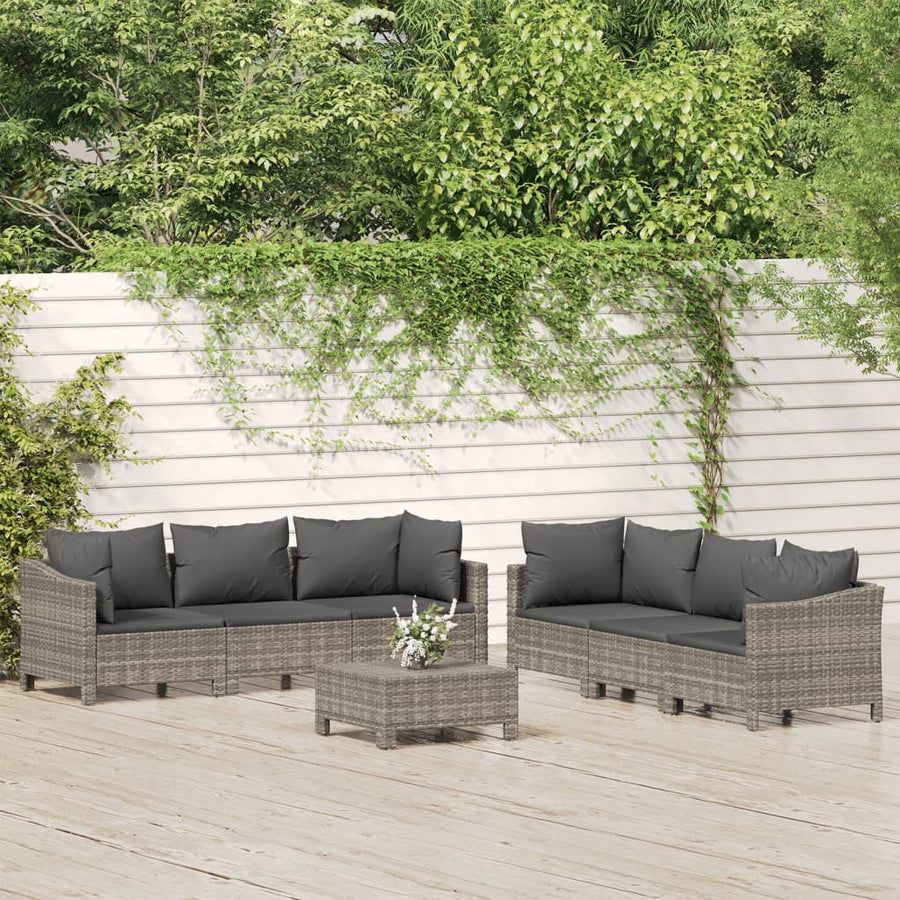 -Delige Loungeset Met Kussens Poly Rattan Grijs 7
