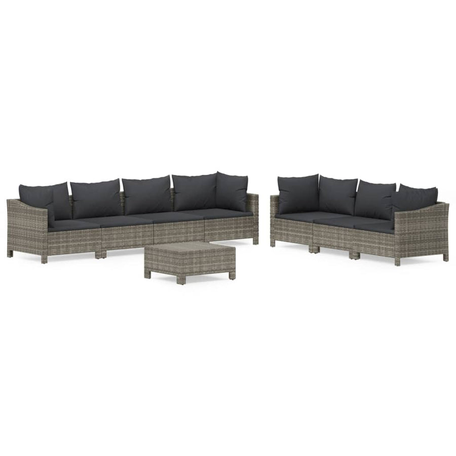 -Delige Loungeset Met Kussens Poly Rattan Grijs 8