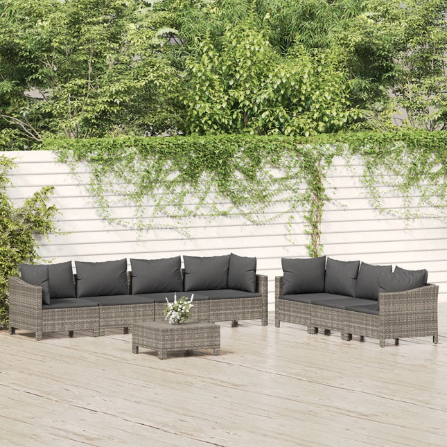 -Delige Loungeset Met Kussens Poly Rattan Grijs 8