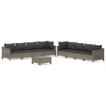 -Delige Loungeset Met Kussens Poly Rattan Grijs 9